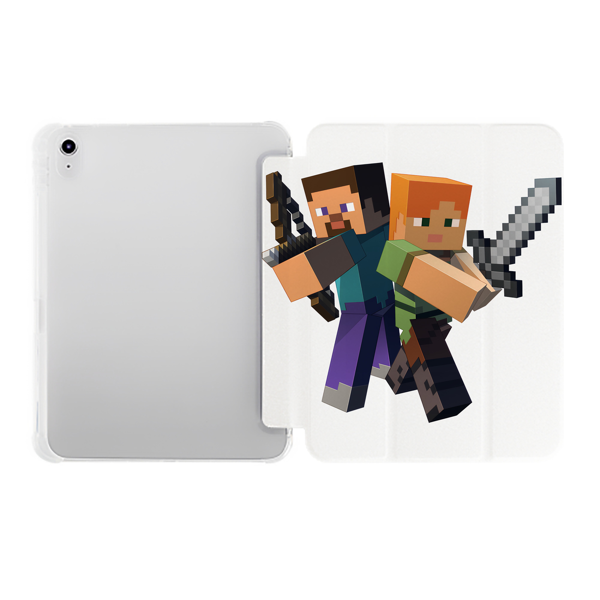 （画像用） マインクラフト ブロックの世界 Minecraft MC Block world IPad ケース ペン収納付き 三つ折りスタンド PUレザー×シリコン 対応機種9.5/10.5/10.9インチ
